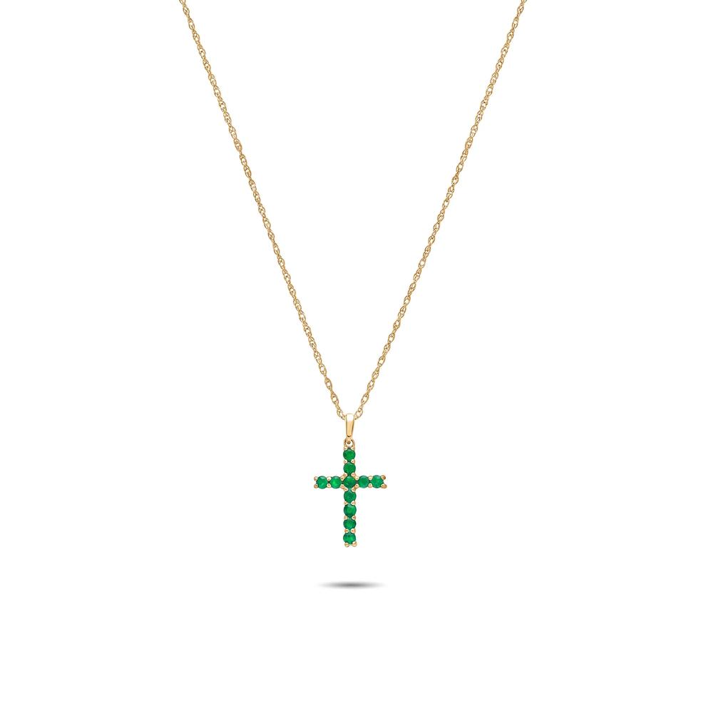 Emerald Cross Pendant in 10K Yellow Gold – Image 1 of 4