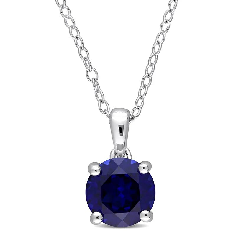 Lab Created Blue Sapphire Pendant in Sterling Silver  – Image 1 of 4