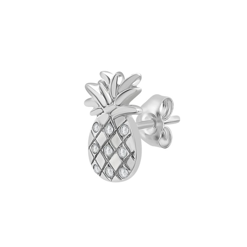 Diamond Pineapple Single Stud Earring in 10K White Gold – Image 2 of 2