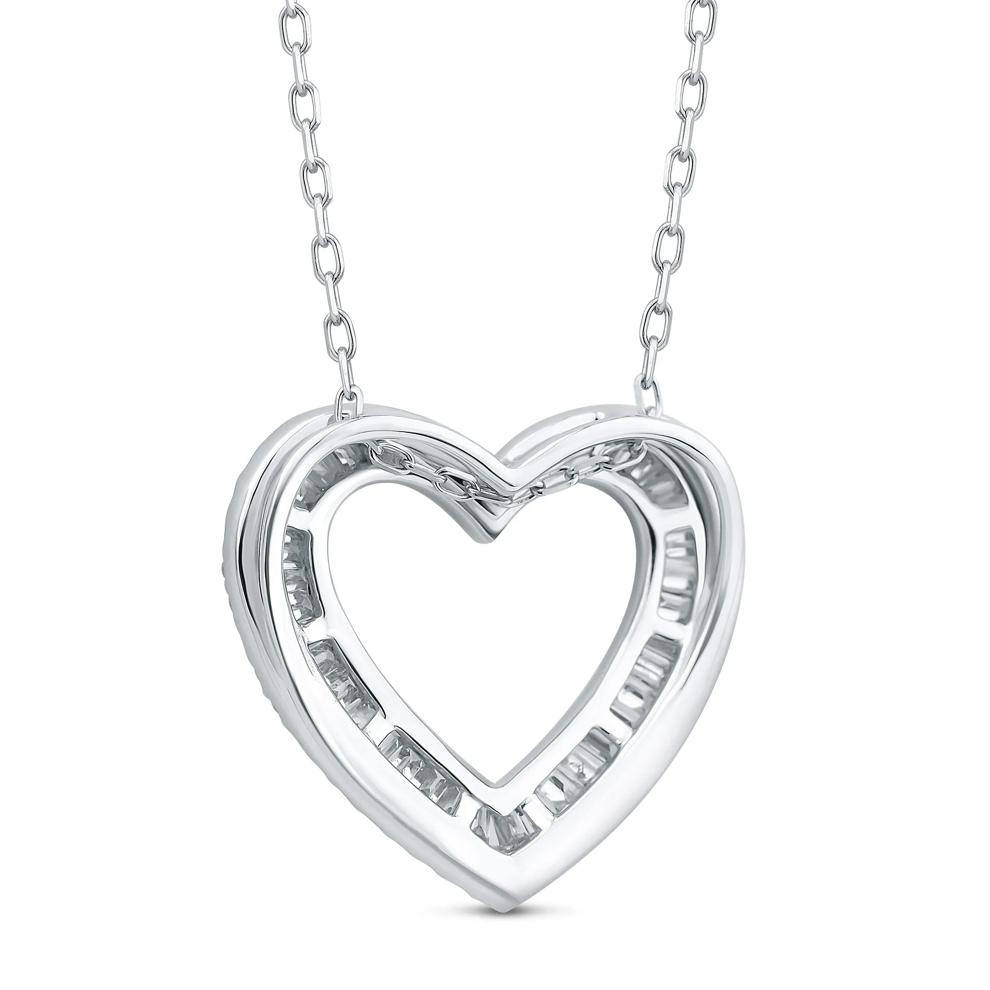 Round and Baguette Diamond Heart Pendant in 10K White Gold (1/2 ct. tw.) – Image 3 of 4