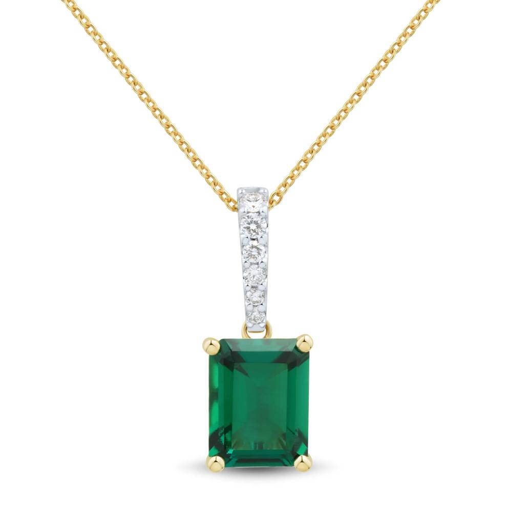 Lab-Created Emerald and Lab Grown Diamond Pendant in 10K Yellow Gold (1/10 ct. tw.) – Image 1 of 3
