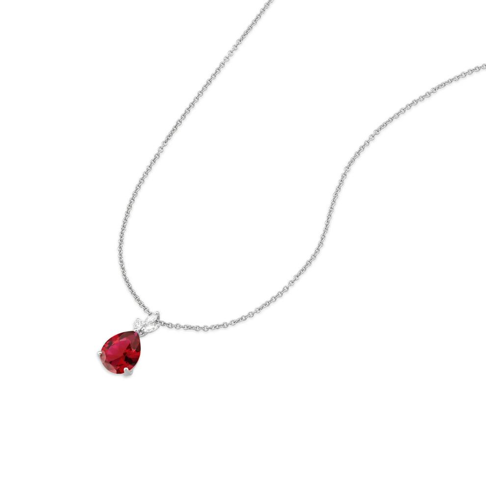 Lab-Created Ruby &amp; Lab Grown Diamond Drop Pendant Necklace in 10K White Gold (1/8 ct. tw.) – Image 3 of 4