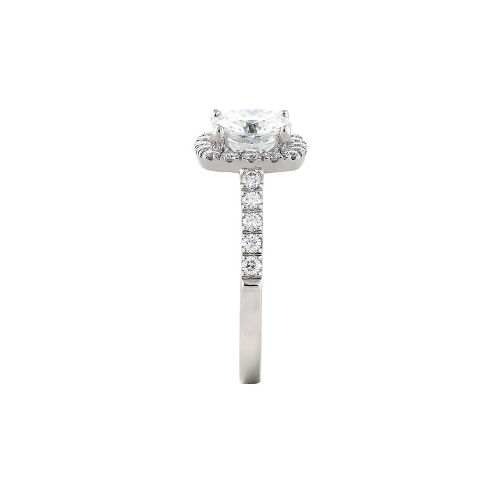 Cushion-Cut Moissanite Halo Ring with Pav&eacute; Band in 14K White Gold (2 7/8 ct. dew) – Image 3 of 4
