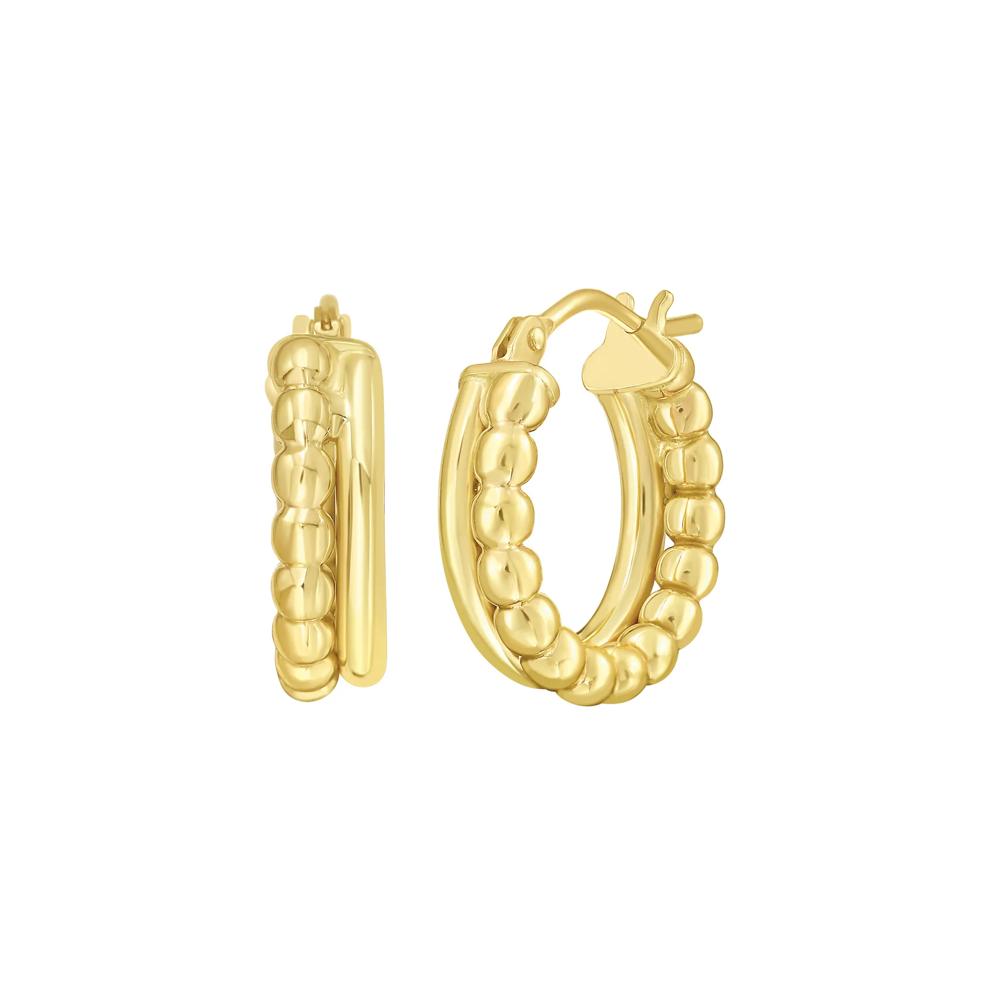 Bubble Double Row Hoop Earrings in 10K Yellow Gold – Image 1 of 4