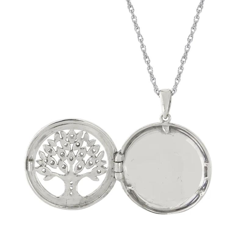 Family Tree Photo Locket with Lab Created White Sapphires in Sterling Silver – Image 2 of 2