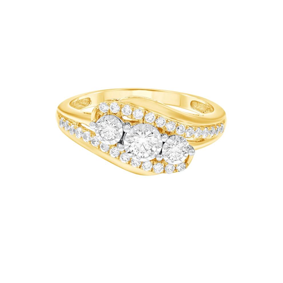Diamond Illusion Three-Stone Ring in 10K Yellow Gold (1/2 ct. tw.) – Image 1 of 3