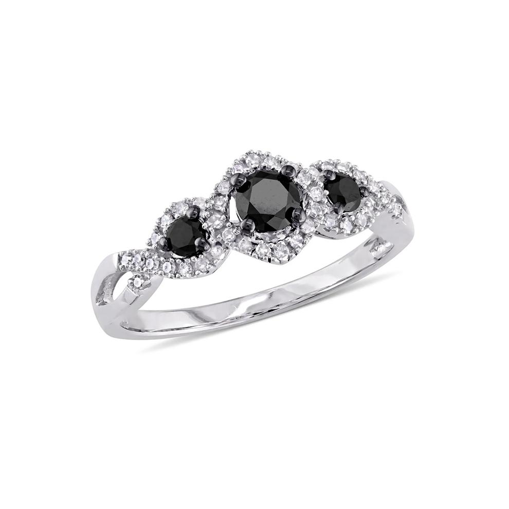 Three-Stone Ring with Black &amp; White Diamonds in 10K White Gold (1/2 ct. tw.) – Image 5 of 5