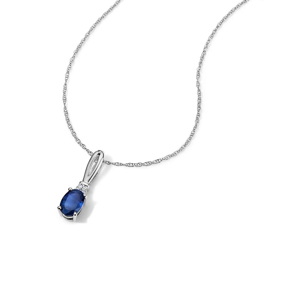 Oval Blue Sapphire &amp; Diamond Accent Pendant Necklace in 10K White Gold – Image 4 of 4