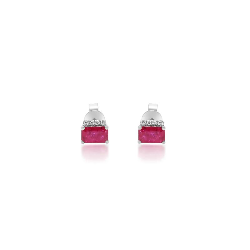 Ruby and Diamond Accent Stud Earrings in 10K White Gold – Image 2 of 3