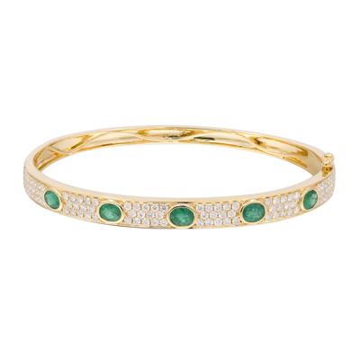 Emerald & Diamond Bangle Bracelet in 18K Yellow Gold, 7.25" (1 3/4 ct. tw.)