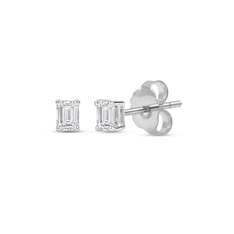 Lab Grown Diamond Emerald-Cut Solitaire Stud Earrings in 14K White Gold &#40;1/3 ct. tw.&#41; – Image 1 of 3
