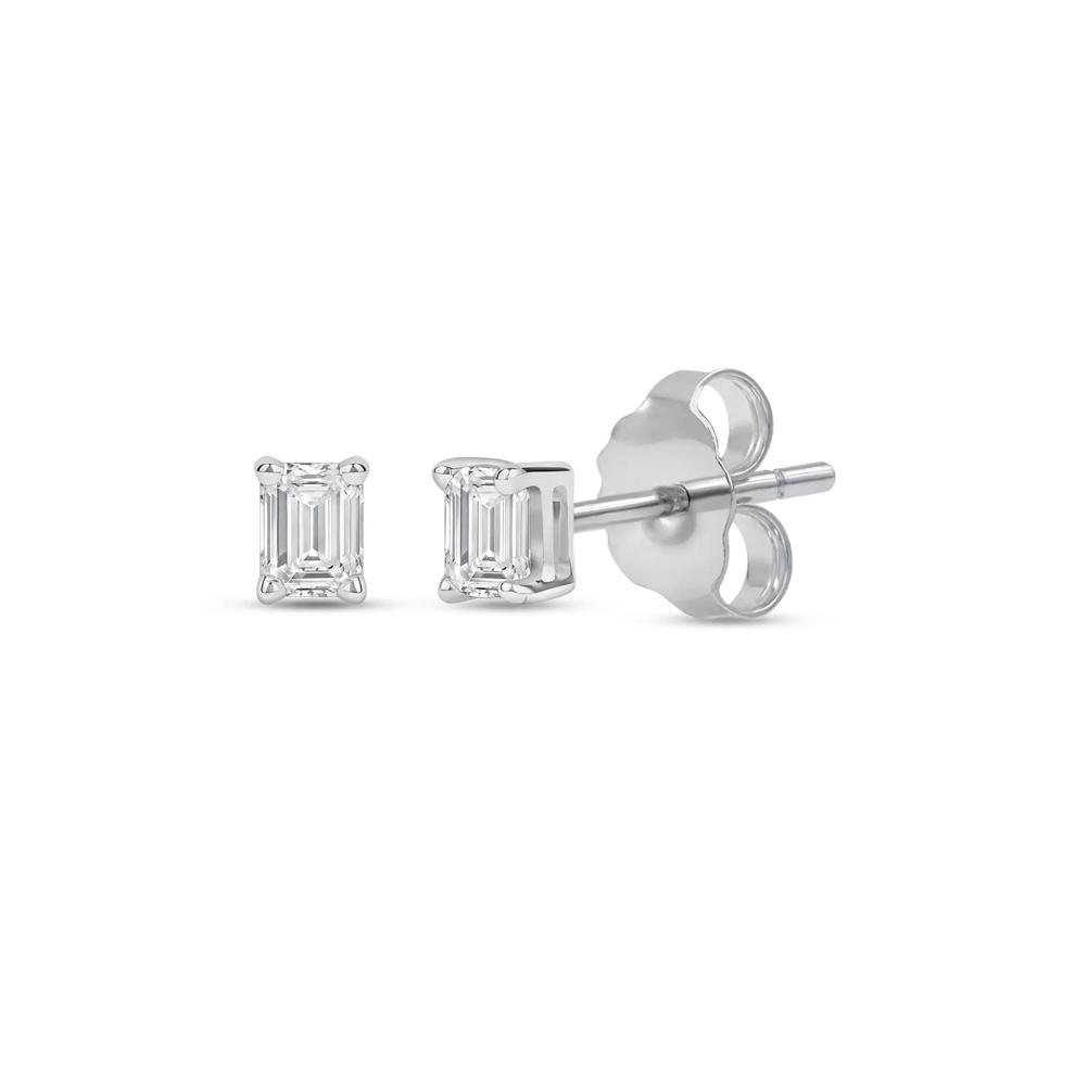 Lab Grown Diamond Emerald-Cut Solitaire Stud Earrings in 14K White Gold (1/3 ct. tw.) – Image 1 of 3