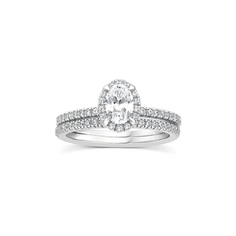 Lab Grown Diamond Oval Center Bridal Set in 10K White Gold &#40;1 ct. tw.&#41; – Image 1 of 3