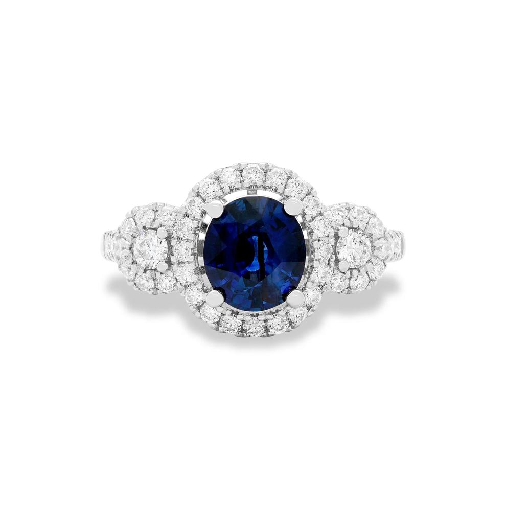 Oval Blue Sapphire &amp; Diamond Ring in 18K White Gold (1/2 ct. tw.) – Image 1 of 2