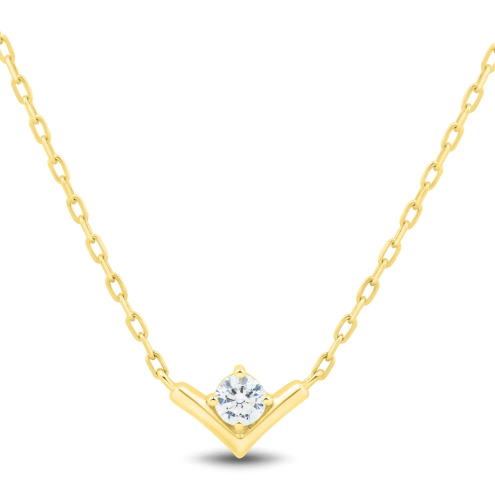 Lab Grown Diamond Chevron Solitaire Necklace in 10K Yellow Gold (1/7 ct. tw.) – Image 1 of 3