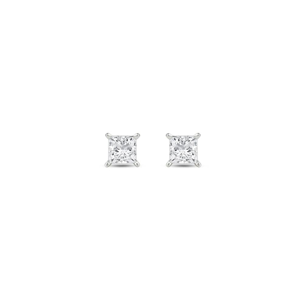 Lab Grown Diamond Princess-Cut Solitaire Stud Earrings in 14K White Gold (1/4 ct. tw.) – Image 2 of 3