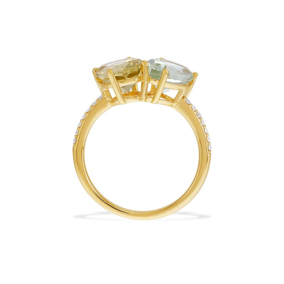 Amethyst, Quartz &amp; Diamond Accent Ring in 14K Yellow Gold – Image 2 of 4