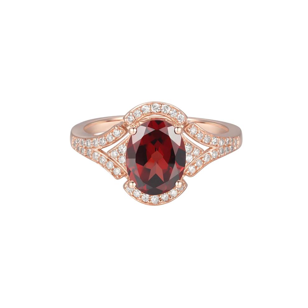 Garnet &amp; 1/4 ct. tw. Diamond Ring in 10K Rose Gold – Image 1 of 3