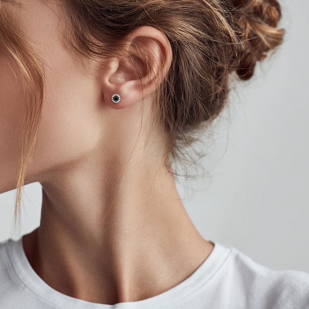 1/2 ct. tw. Black &amp; White Diamond Earrings in 10K White Gold – Image 3 of 3