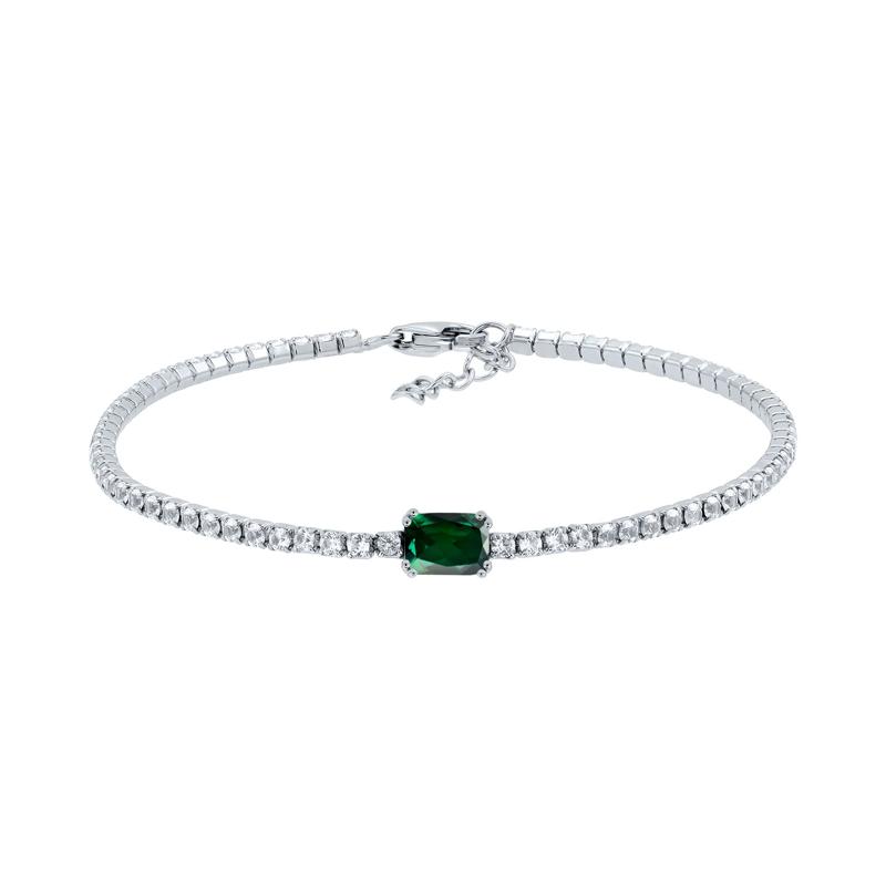 Lab-Created Emerald and White Sapphire Bracelet in Sterling Silver – Image 1 of 2