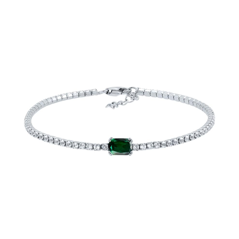 Lab-Created Emerald and White Sapphire Bracelet in Sterling Silver – Image 1 of 2