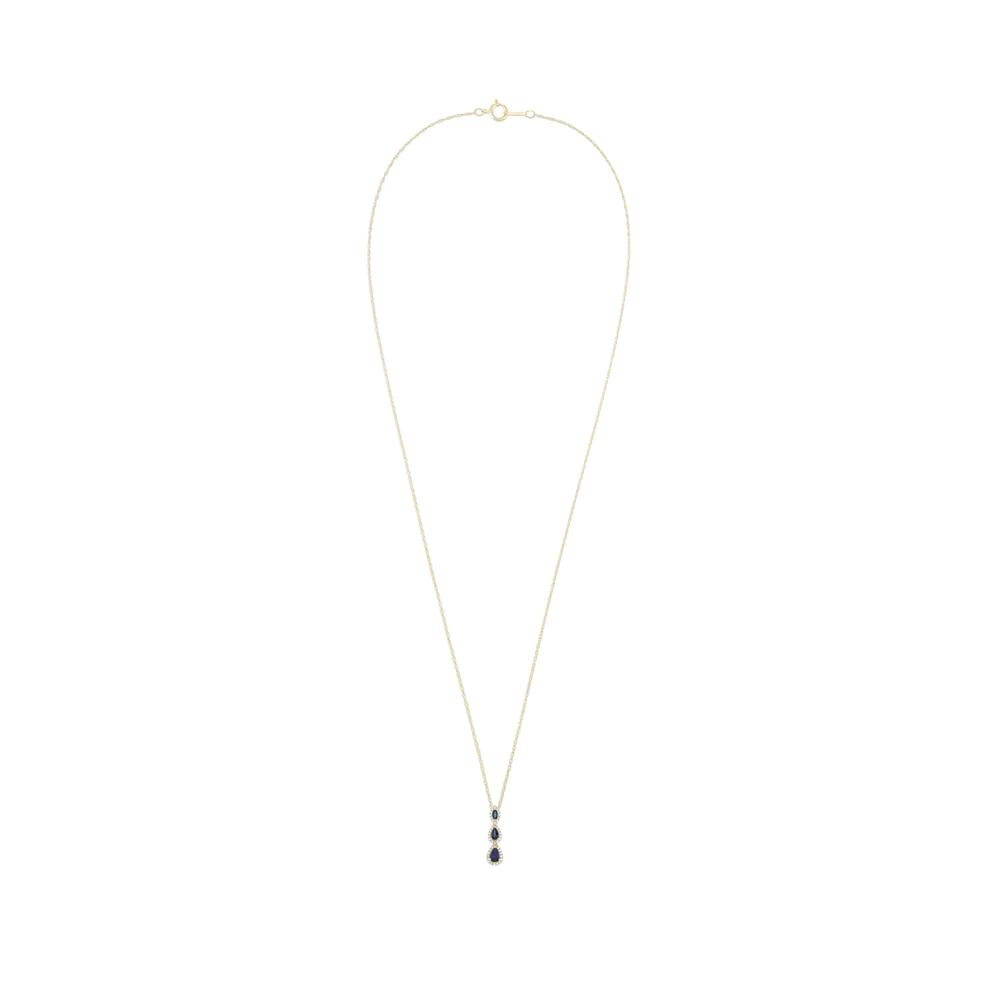 Blue Sapphire &amp; Diamond Trio Drop Pendant Necklace in 10K Yellow Gold (1/5 ct. tw.) – Image 3 of 4