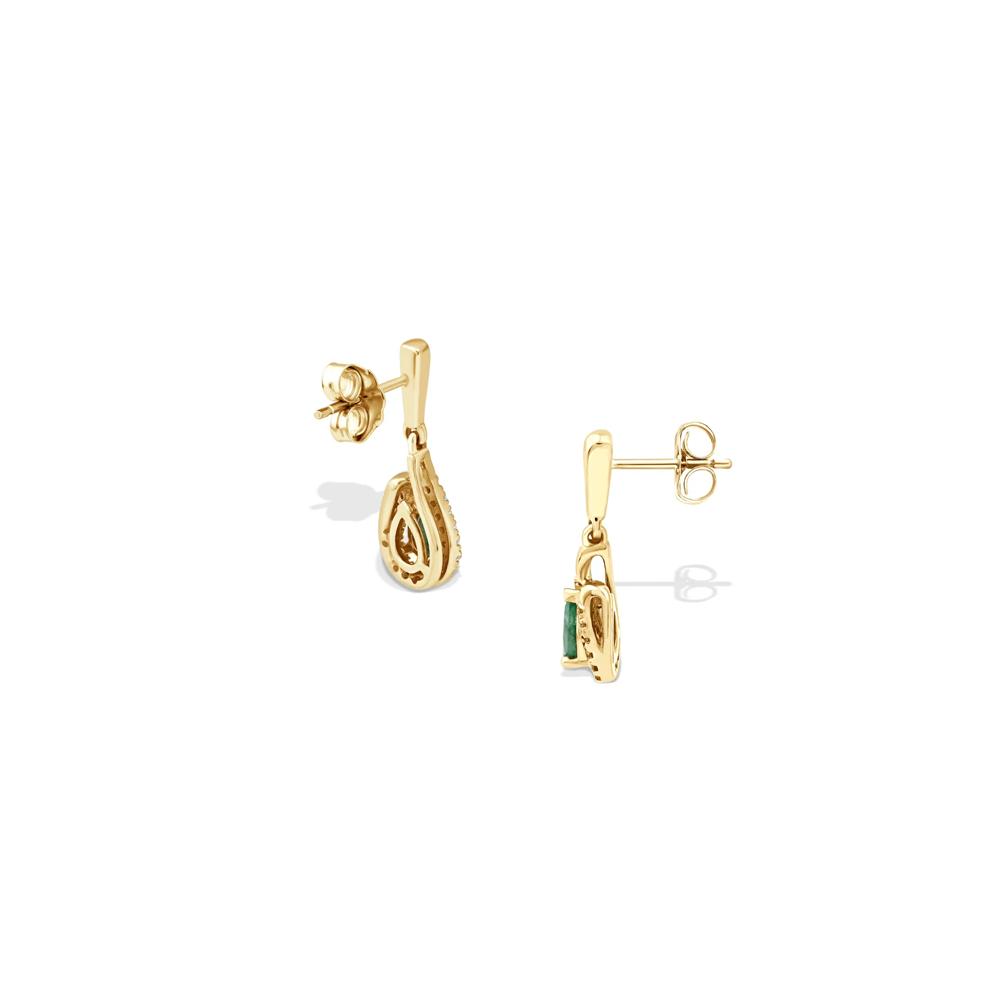 Emerald &amp; Diamond Drop Earrings in 14K Yellow Gold (1/8 ct. tw.) – Image 2 of 2