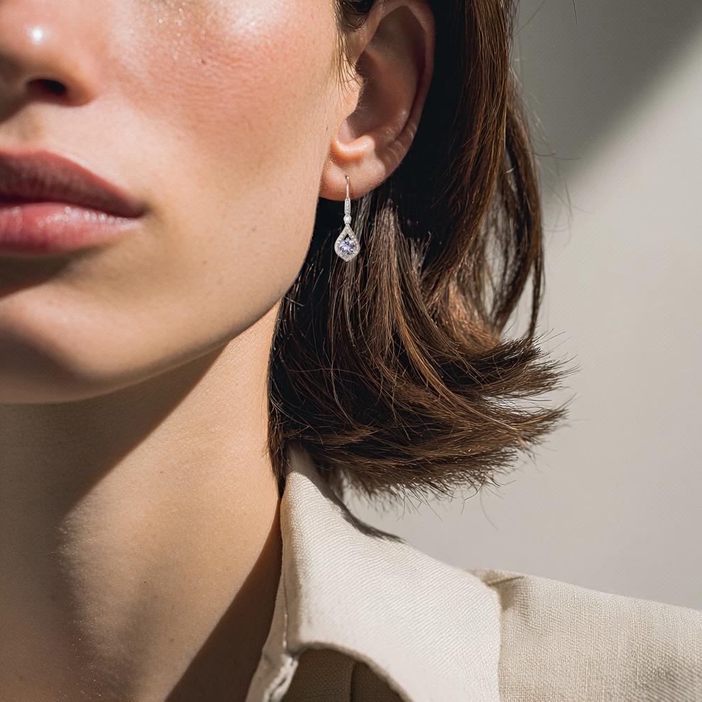 Tanzanite &amp; 1/5 ct. tw. Diamond Drop Earrings in 10K White Gold – Image 2 of 2