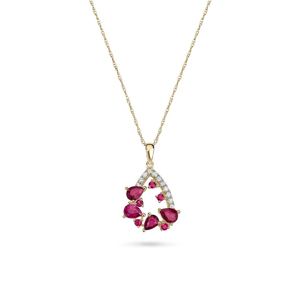 Ruby &amp; Diamond Open Drop Pendant Necklace in 14K Yellow Gold (1/10 ct. tw.) – Image 1 of 4