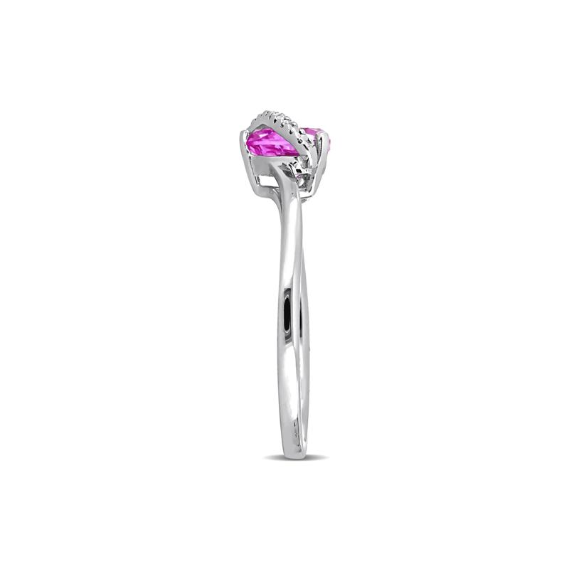Heart-Shaped Lab-Created Pink Sapphire and Diamond Accent Ring in Sterling Silver – Image 3 of 4