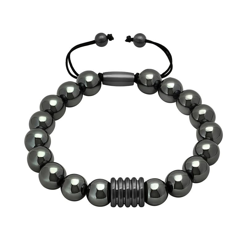 Men&#39;s Grey Hematite Beaded Bolo Bracelet in Stainless Steel – Image 1 of 1