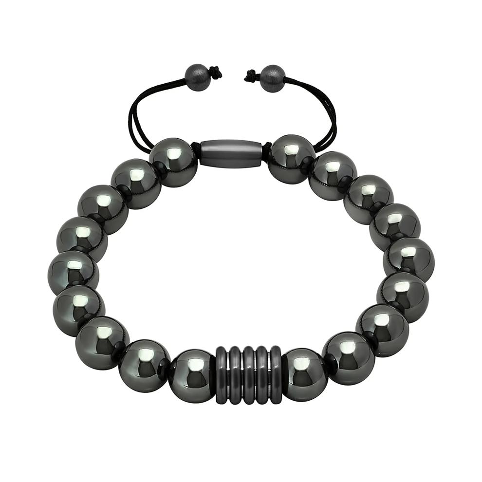 Men's Grey Hematite Beaded Bolo Bracelet in Stainless Steel – Image 1 of 1