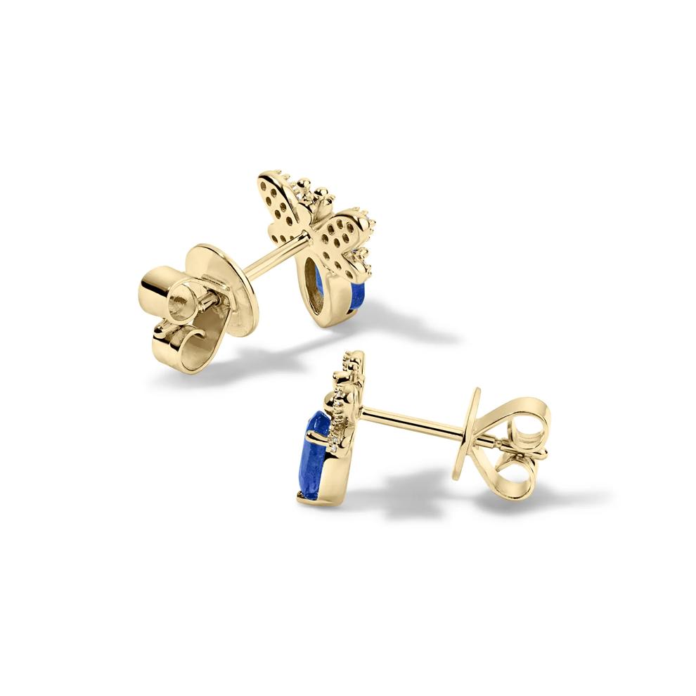 Blue Sapphire &amp; Diamond Bumblebee Stud Earrings in 10K Yellow Gold (1/10 ct. tw.) – Image 2 of 2