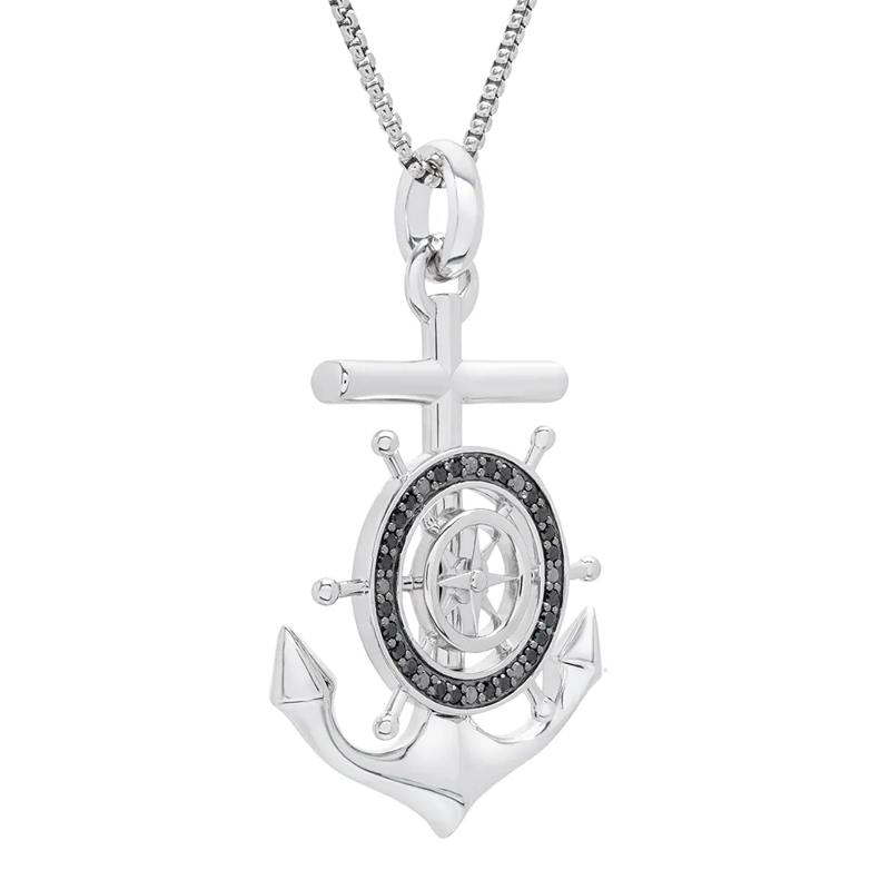 Anchor Pendant with Black Diamonds in Sterling Silver &#40;1/4 ct. tw.&#41; – Image 2 of 3
