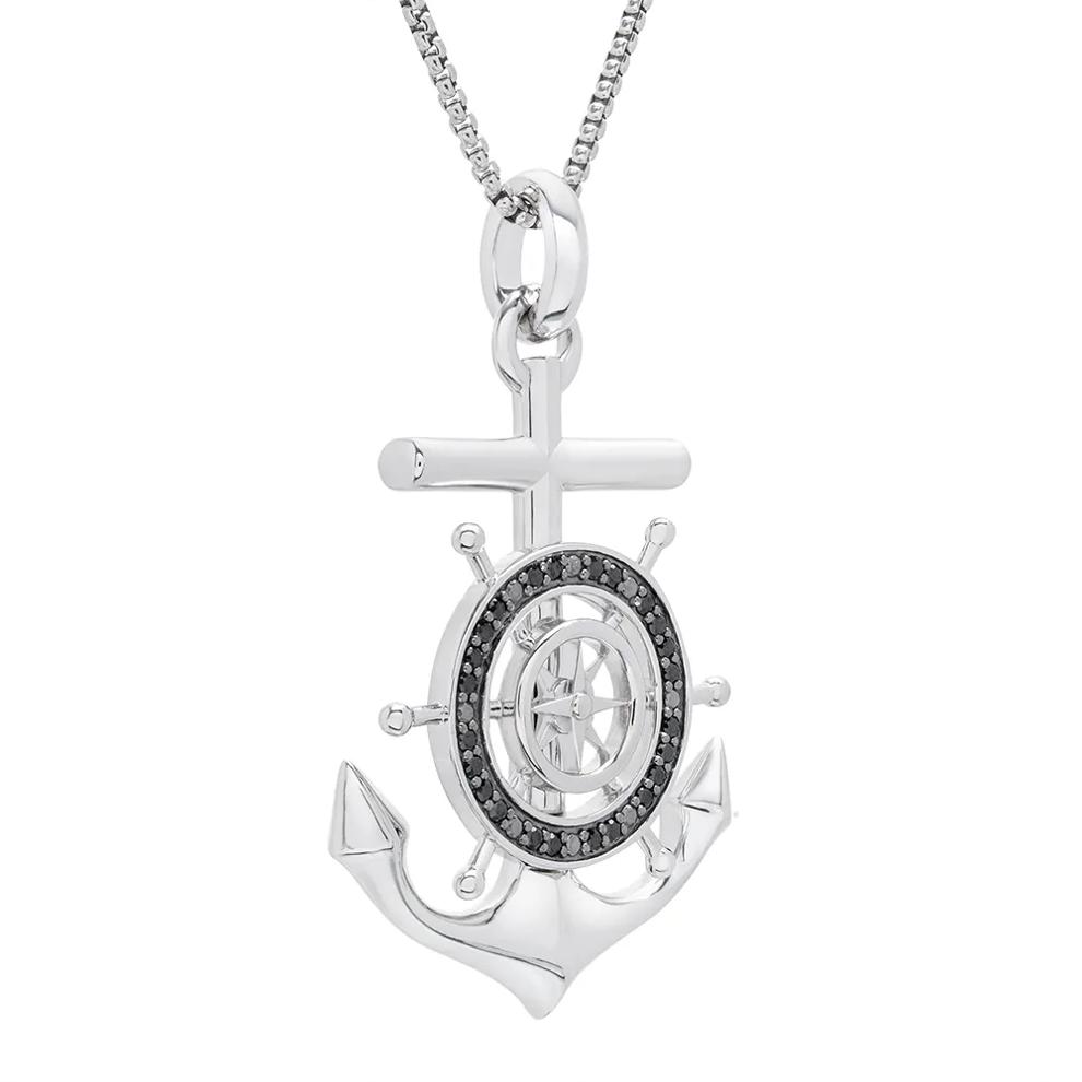 Anchor Pendant with Black Diamonds in Sterling Silver (1/4 ct. tw.) – Image 2 of 3