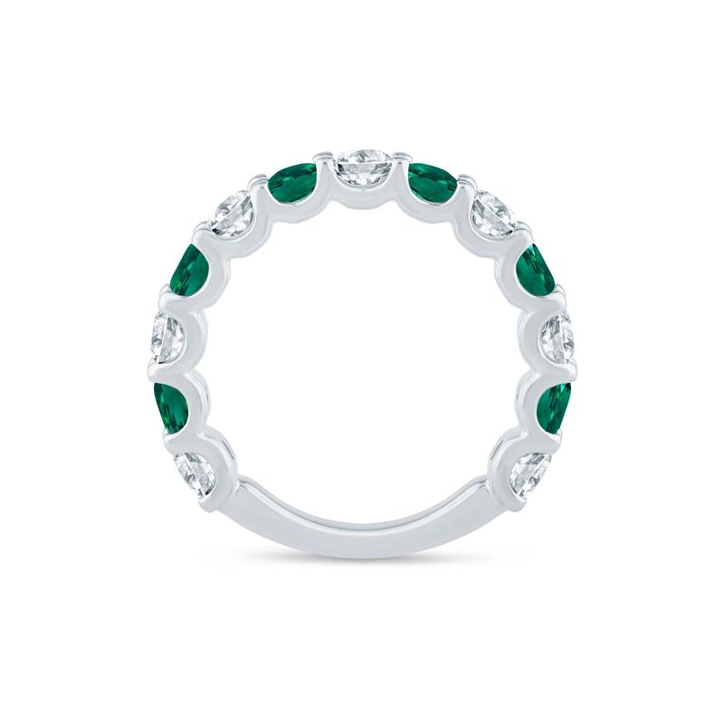 Lab Grown Diamond and Lab-Created Emerald Anniversary Band in 14K White Gold &#40;1 ct. tw.&#41; – Image 2 of 3