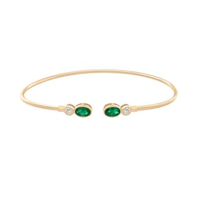 Emerald & Diamond Open Cuff Bangle Bracelet in 10K Yellow Gold (1/8 ct. tw.)