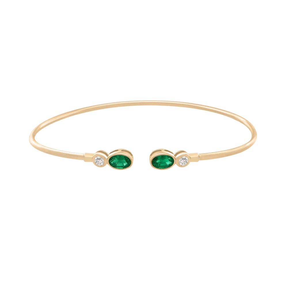 Emerald &amp; Diamond Open Cuff Bangle Bracelet in 10K Yellow Gold (1/8 ct. tw.) – Image 1 of 2