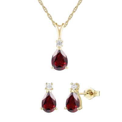 Garnet & Diamond Accent Pendant & Earrings Boxed Set in 10K Yellow Gold