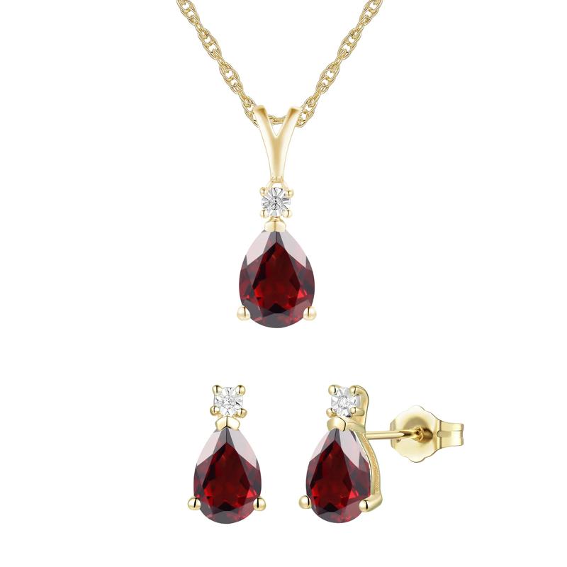 Garnet &amp; Diamond Accent Pendant &amp; Earrings Boxed Set in 10K Yellow Gold – Image 1 of 5