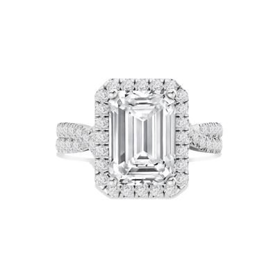 Lab Grown Diamond Emerald-Cut Halo Center Engagement Ring in 14K White Gold (4 3/4 ct. tw.)