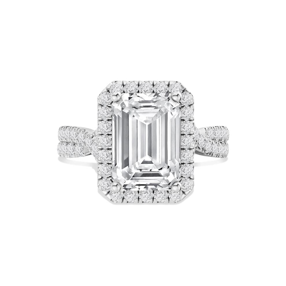 Lab Grown Diamond Emerald-Cut Halo Center Engagement Ring in 14K White Gold (4 3/4 ct. tw.) – Image 1 of 4