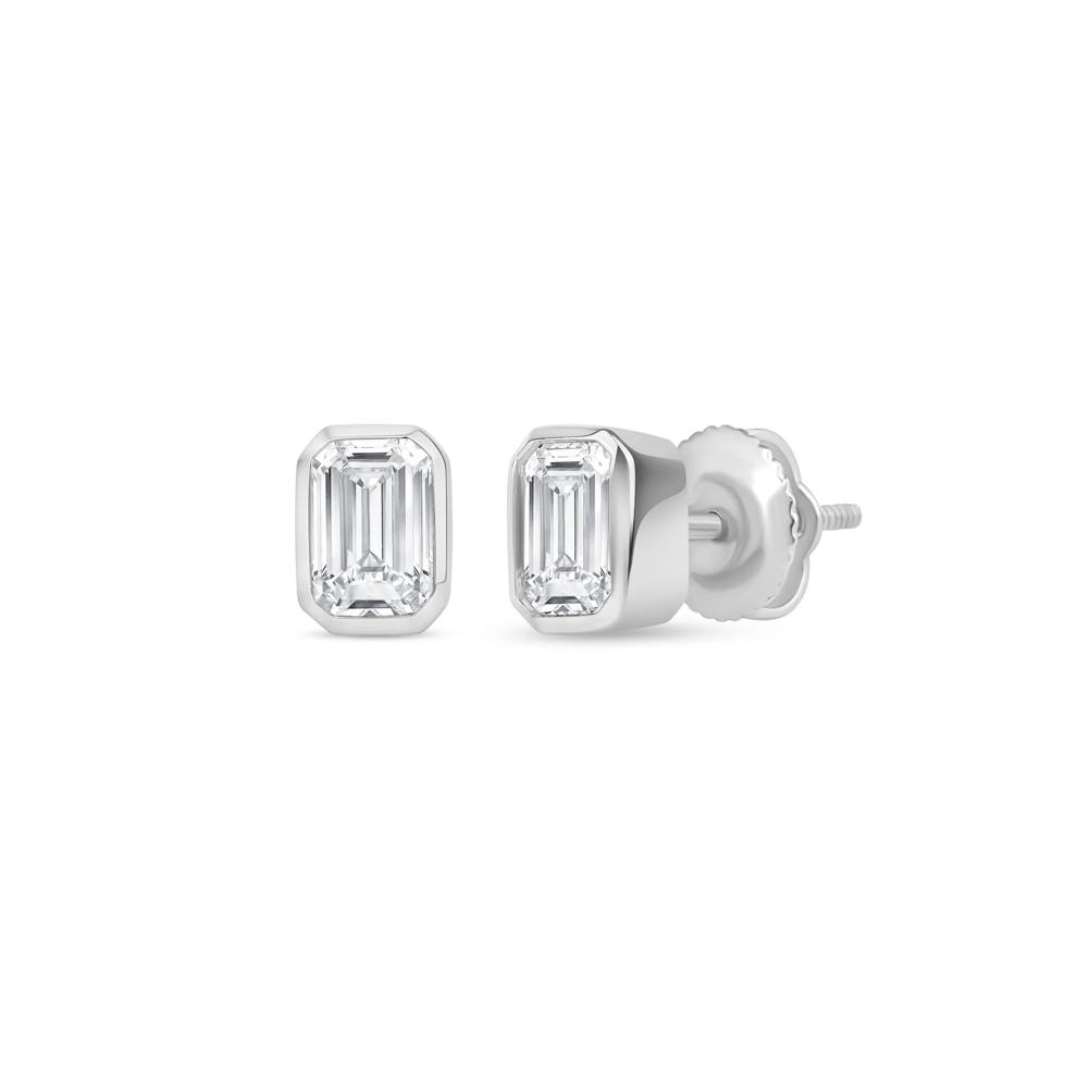 Lab Grown Diamond Emerald-Cut Bezel-Set Solitaire Stud Earrings in 14K White Gold (1/2 ct. tw.) – Image 1 of 3