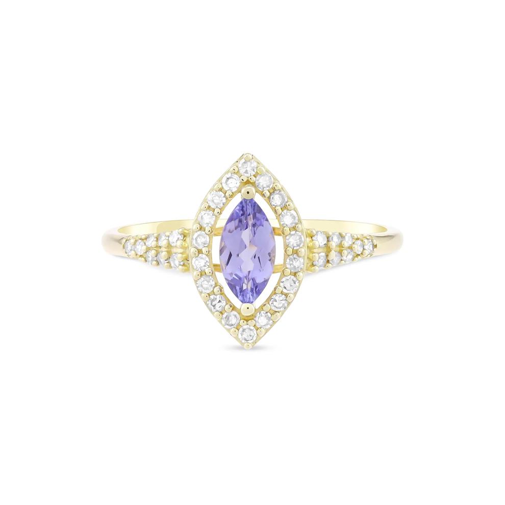 Tanzanite &amp; Diamond Halo Ring in 10K Yellow Gold (1/5 ct. tw.) – Image 1 of 4