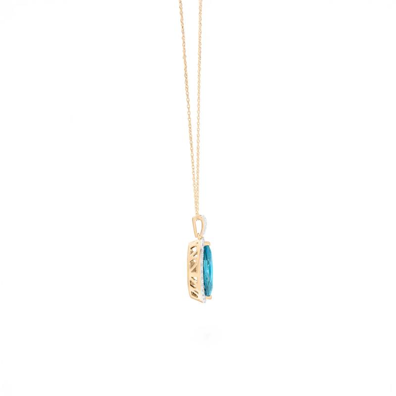 London Blue Topaz and Diamond Halo Pendant in 10K Yellow Gold &#40;1/4 ct. tw.&#41; – Image 2 of 4