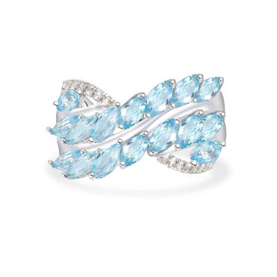 Blue Topaz & Diamond Multi-Row Band in Sterling Silver (1/10 ct. tw.)