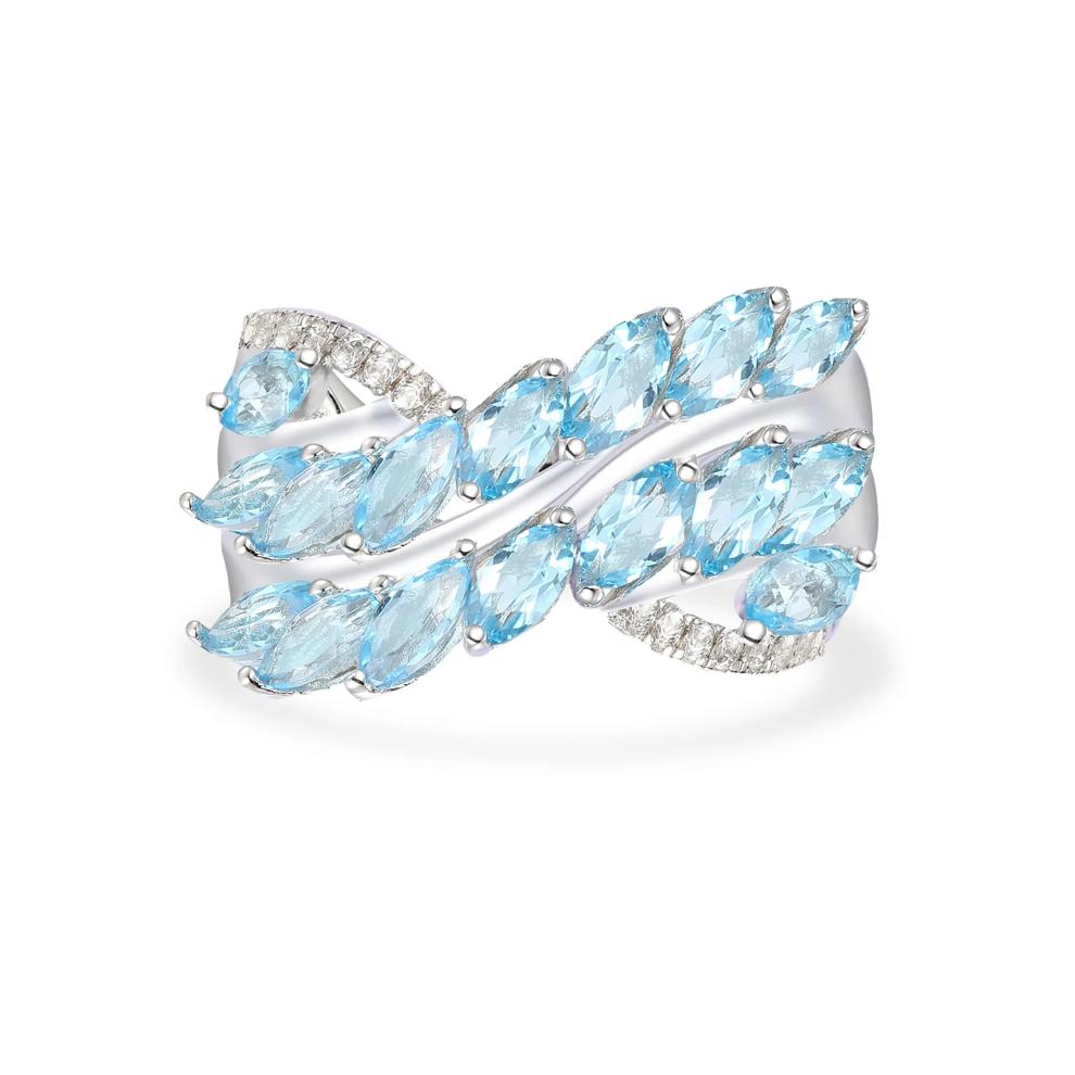 Blue Topaz &amp; Diamond Multi-Row Band in Sterling Silver (1/10 ct. tw.) – Image 1 of 4