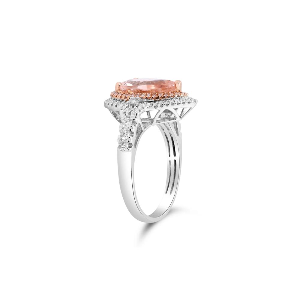 Pear-Shaped Morganite and Diamond Halo Ring in 14K White and Rose Gold (1/2 ct. tw.) – Image 2 of 4