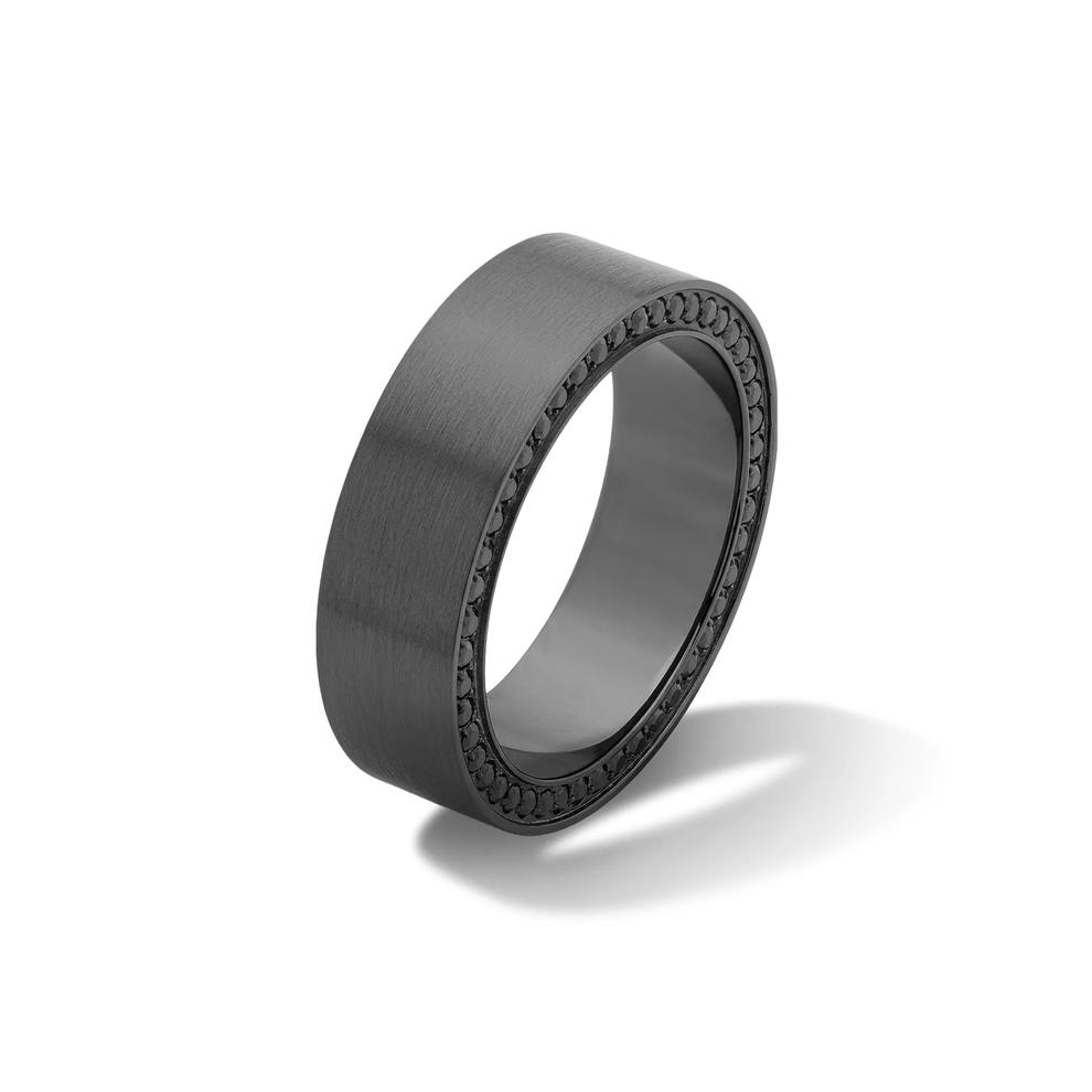 Men&rsquo;s Black Diamond Eternity Band in Zirconium, 7mm – Image 4 of 5