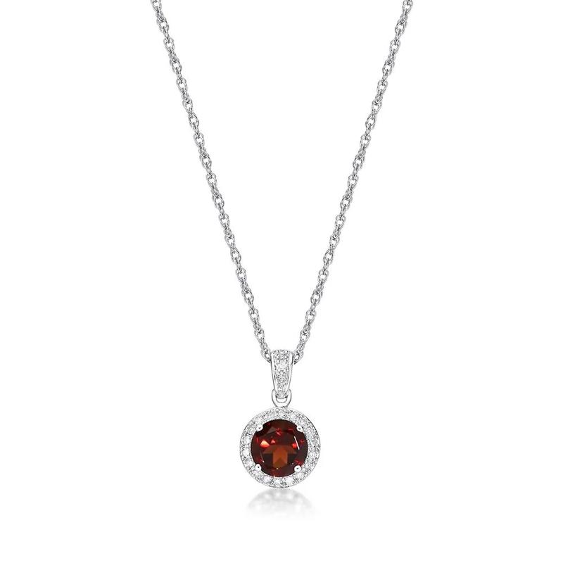 Garnet &amp; 1/10 ct. tw. Diamond Pendant in Sterling Silver – Image 1 of 2